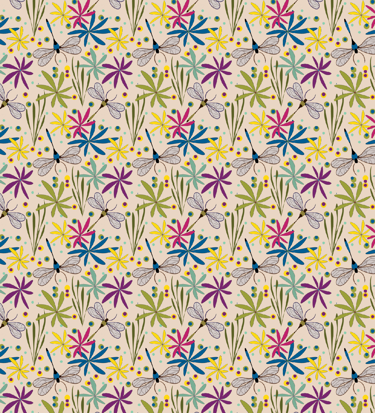 Libellules et fleurs
